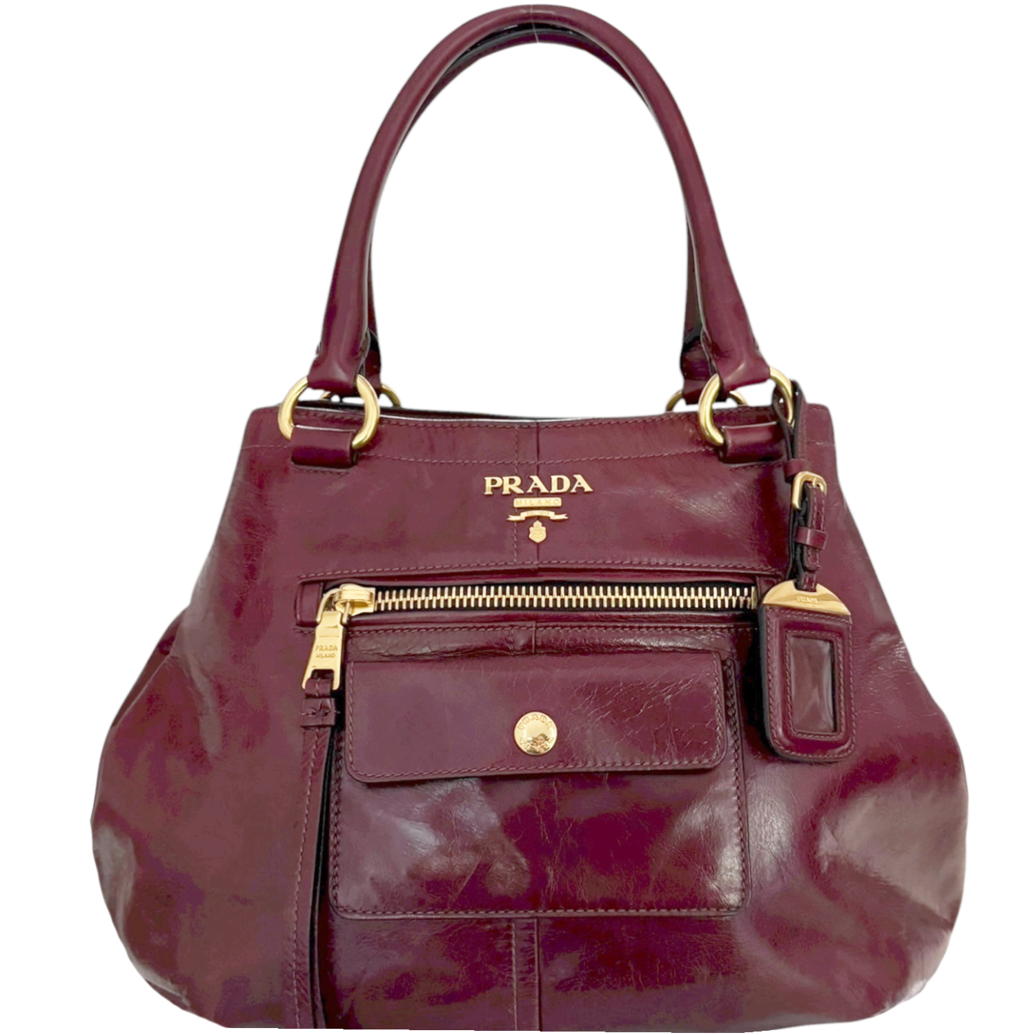 Vintage Prada Logo Hobo Shoulder Bag in Maroon Red / Gold | NITRYL