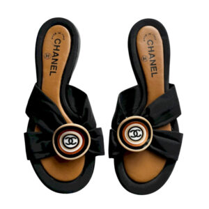 Vintage Chanel Logo Flat Sandals in Black UK 5 | NITRYL