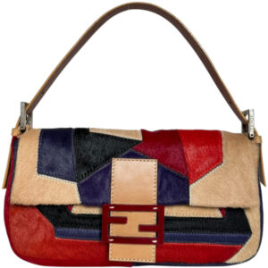 Vintage Fendi Calfskin Patchwork Shoulder Baguette Bag in Beige / Red / Multi | NITRYL