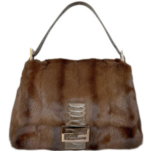 Vintage Fendi Fur Mamma Shoulder Baguette Bag in Brown / Bronze with Python Detailing | NITRYL