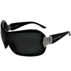Vintage Miu Miu Logo Oversized Shield Sunglasses in Black / Silver | NITRYL