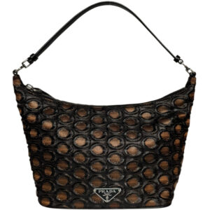 Vintage Prada Polka Dot Brocade Shoulder Bag in Black / Bronze | NITRYL