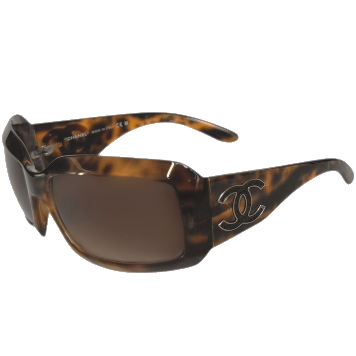 Vintage Chanel Logo Oversized Tortoiseshell Sunglasses in Brown | NITRYL