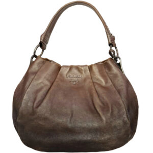 Vintage Prada Ombre Metallic Leather Hobo Shoulder Bag in Brown / Silver | NITRYL