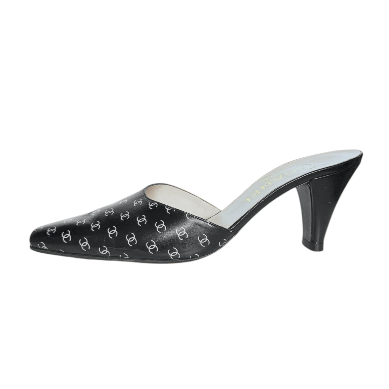 Chanel Monogram Logo Mule Heels in Black / White UK 4 - Image 2