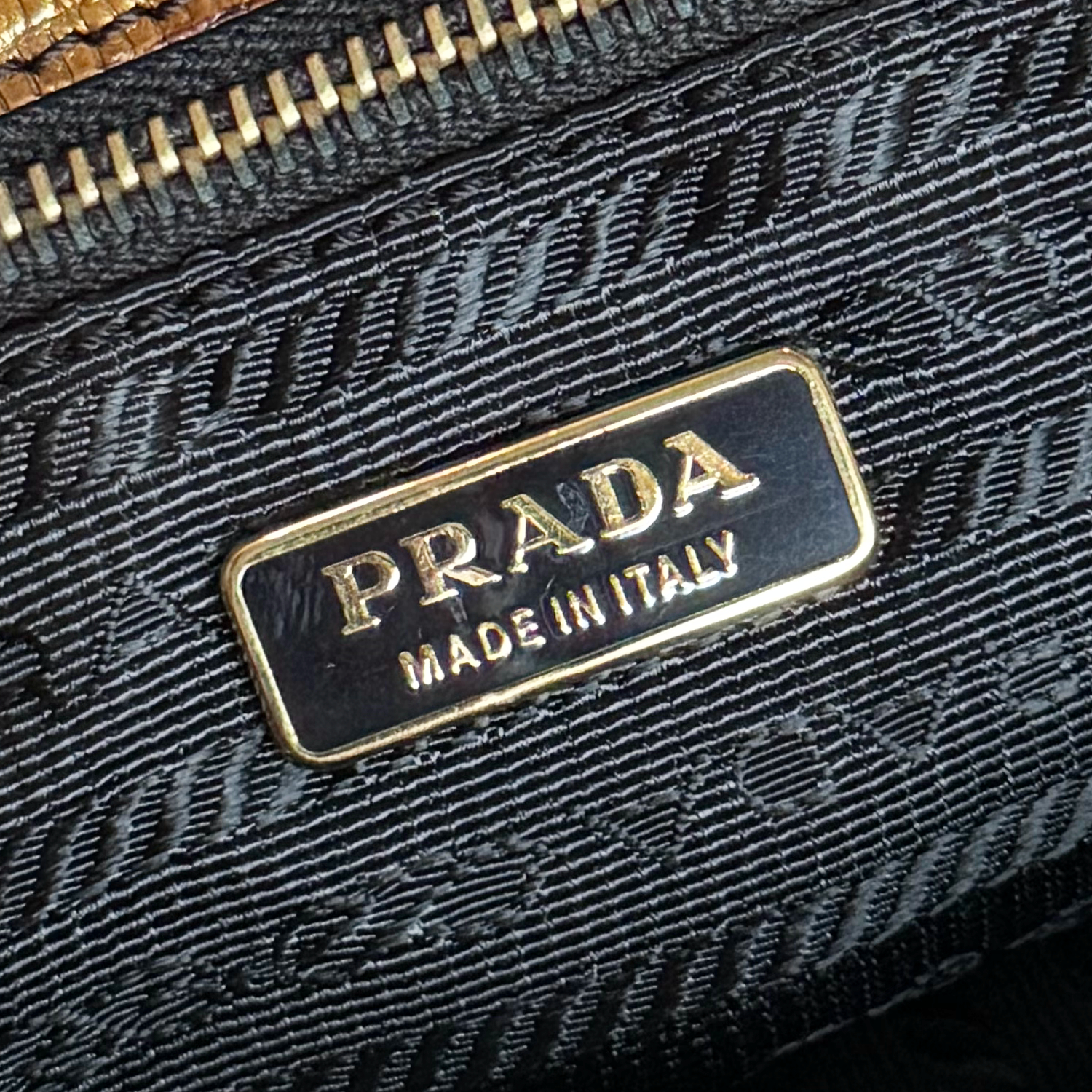 Prada Logo Velvet Exotic Bag in Brown / Gold - Image 7