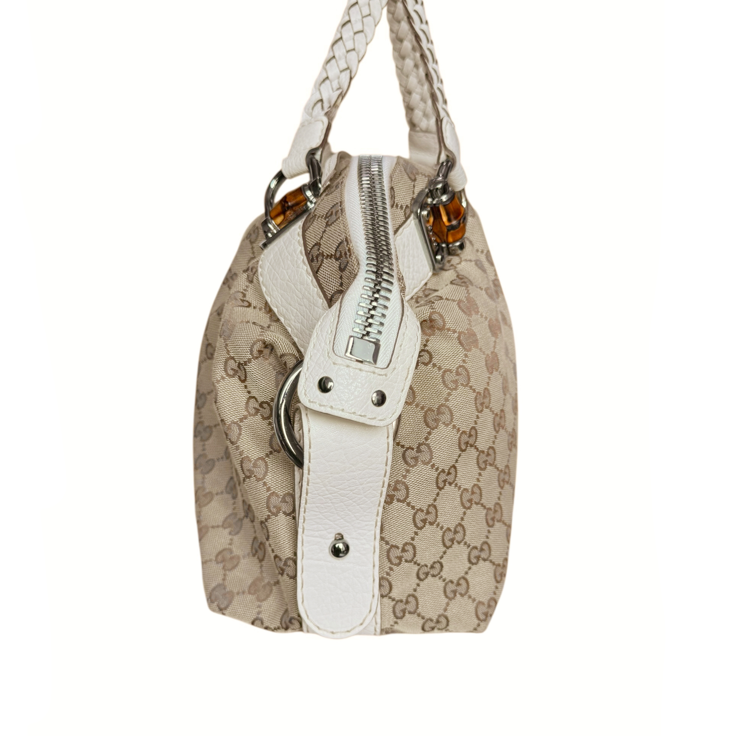 Gucci Monogram Large Hobo Shoulder Bag in Beige / White - Image 3