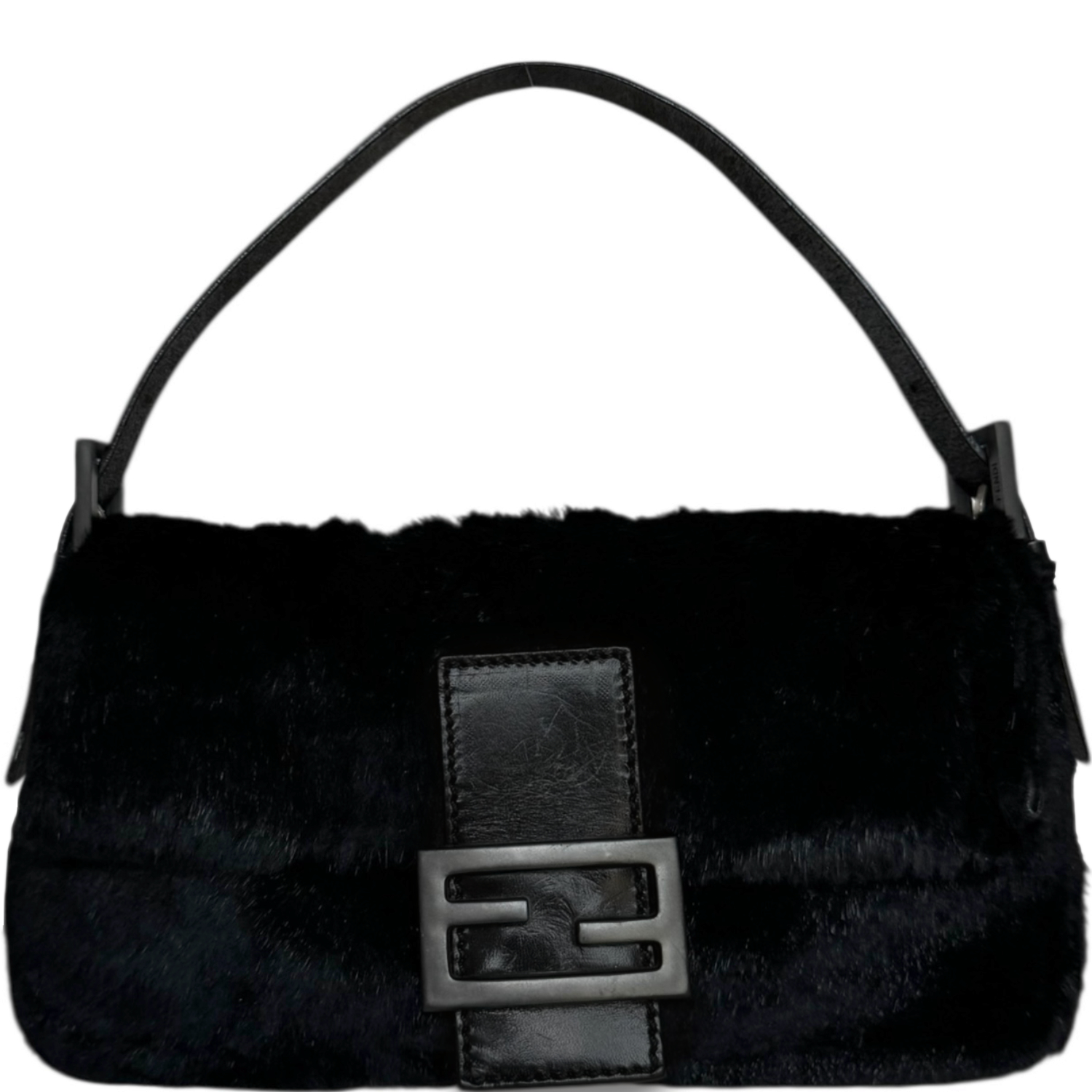 Vintage Fendi Fur Shoulder Baguette Bag in Black | NITRYL