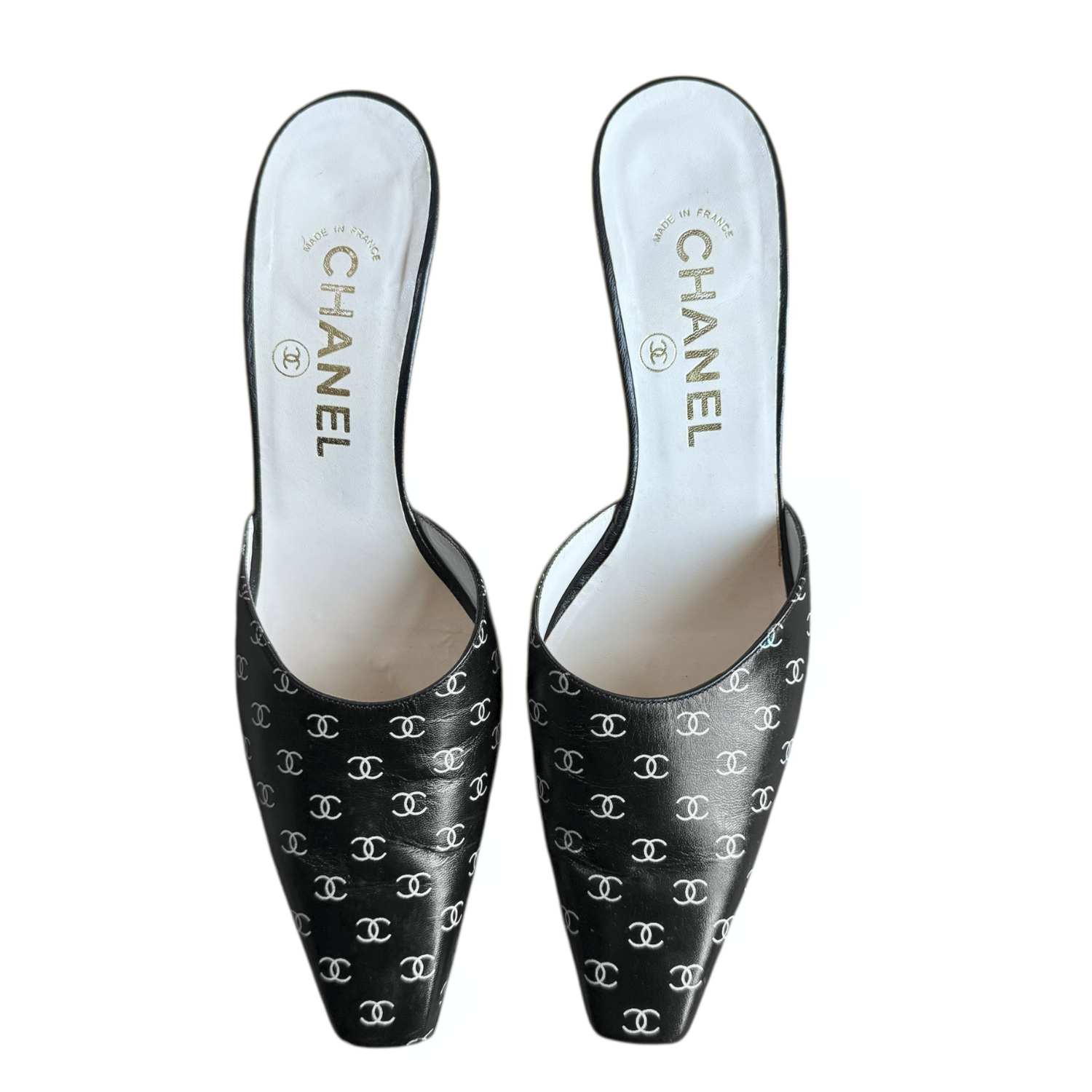 Chanel Monogram Logo Mule Heels in Black / White UK 4 - Image 4