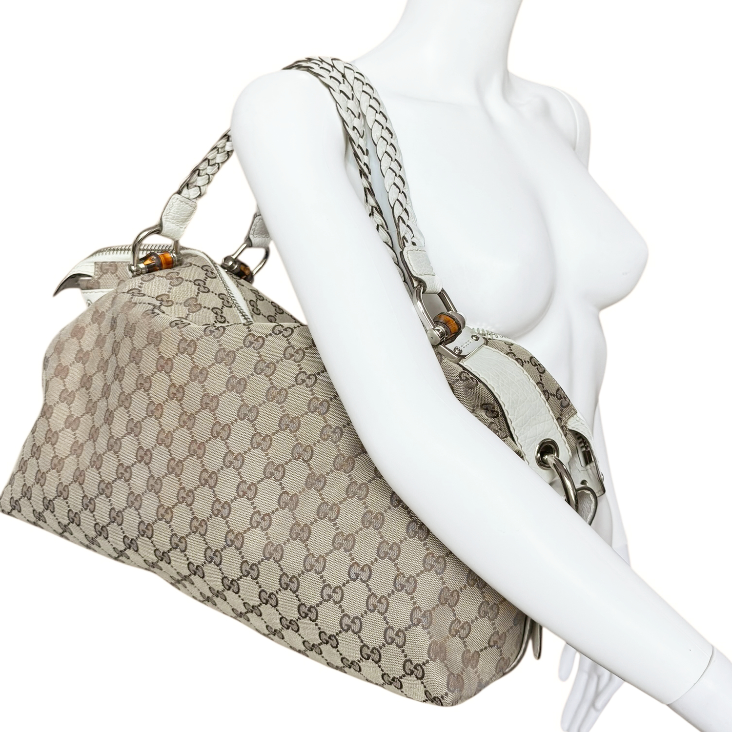 Gucci Monogram Large Hobo Shoulder Bag in Beige / White - Image 8
