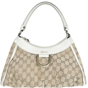 Vintage Gucci Monogram D Ring Hobo Shoulder Bag in Beige / White / Gold | NITRYL