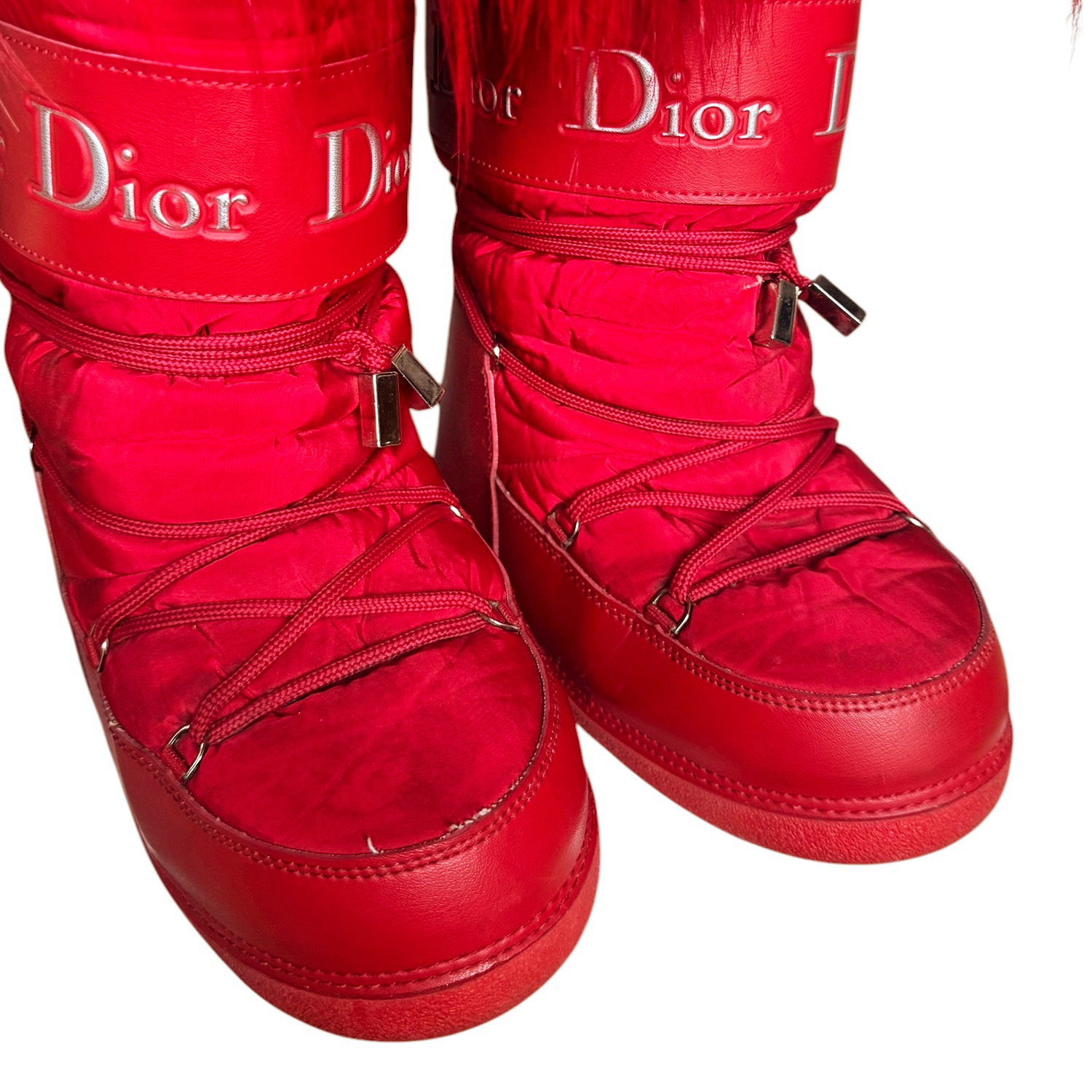 Dior Logo Fur Snow Moon Boots in Red UK 2-4 - Image 2