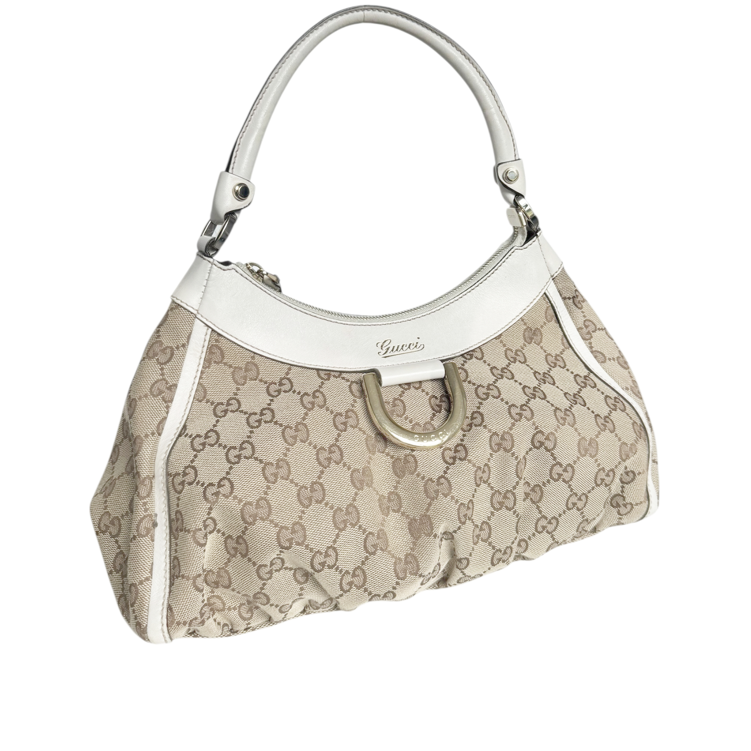 Gucci Monogram D Ring Hobo Shoulder Bag in Beige / White / Gold - Image 2