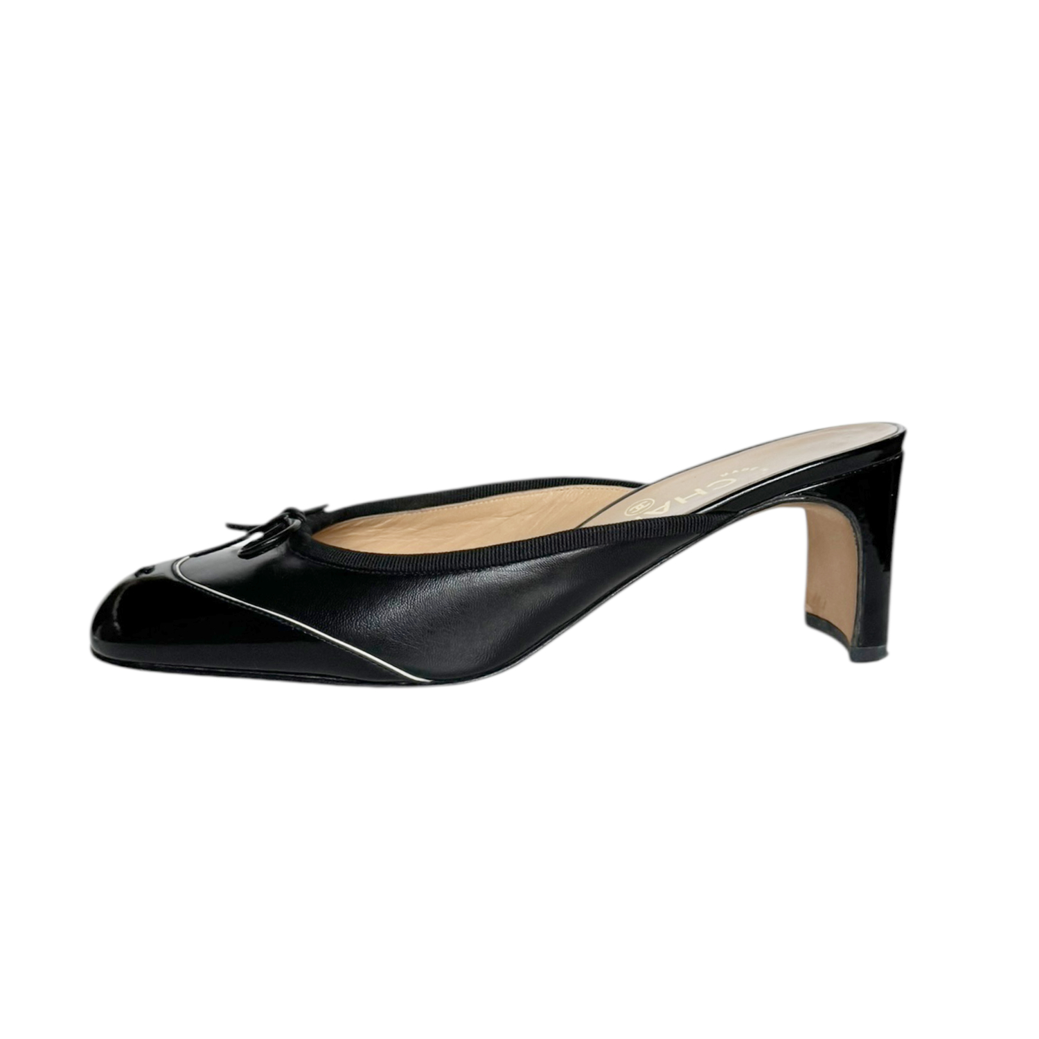 Chanel Bow Logo Mule Heels in Black UK 3 - Image 2