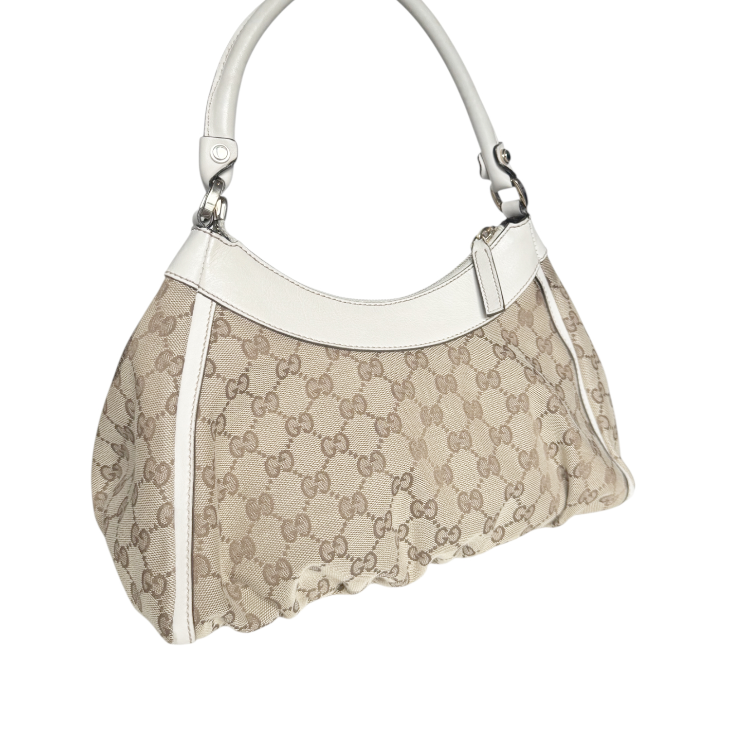Gucci Monogram D Ring Hobo Shoulder Bag in Beige / White / Gold - Image 4