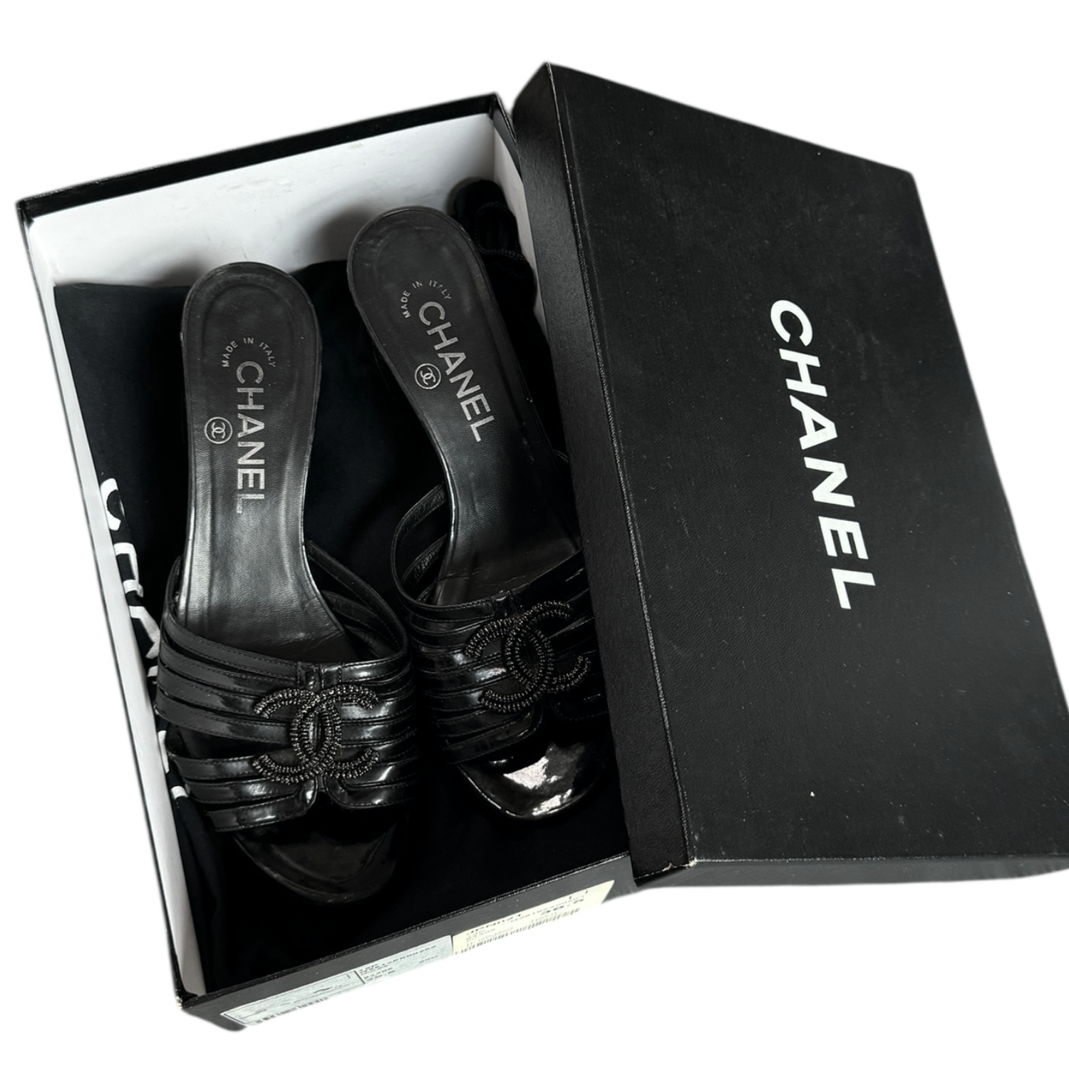 Chanel Logo Patent Sandal Heels in Black UK 3.5 - Image 5