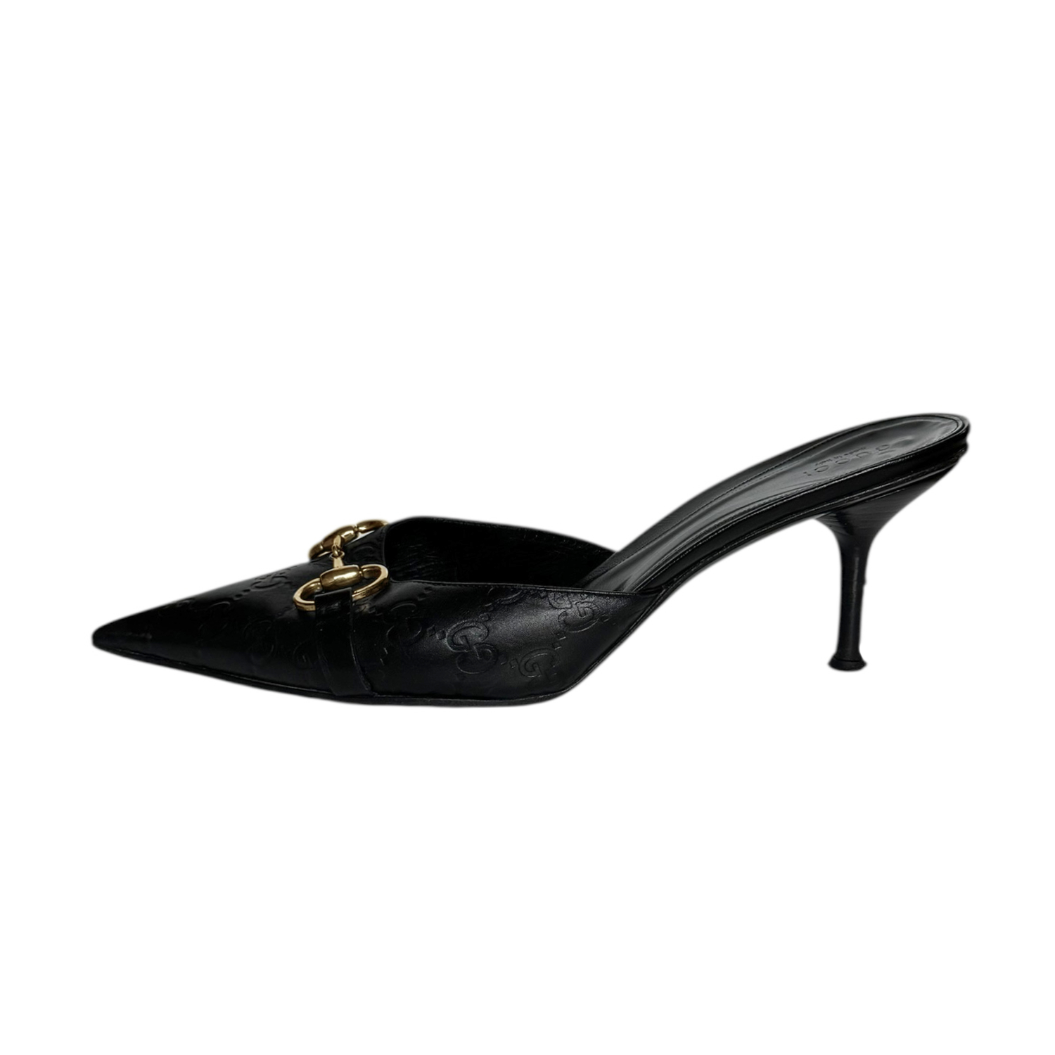 Gucci Monogram Horsebit Mule Heels in Black / Gold UK 8 - Image 3