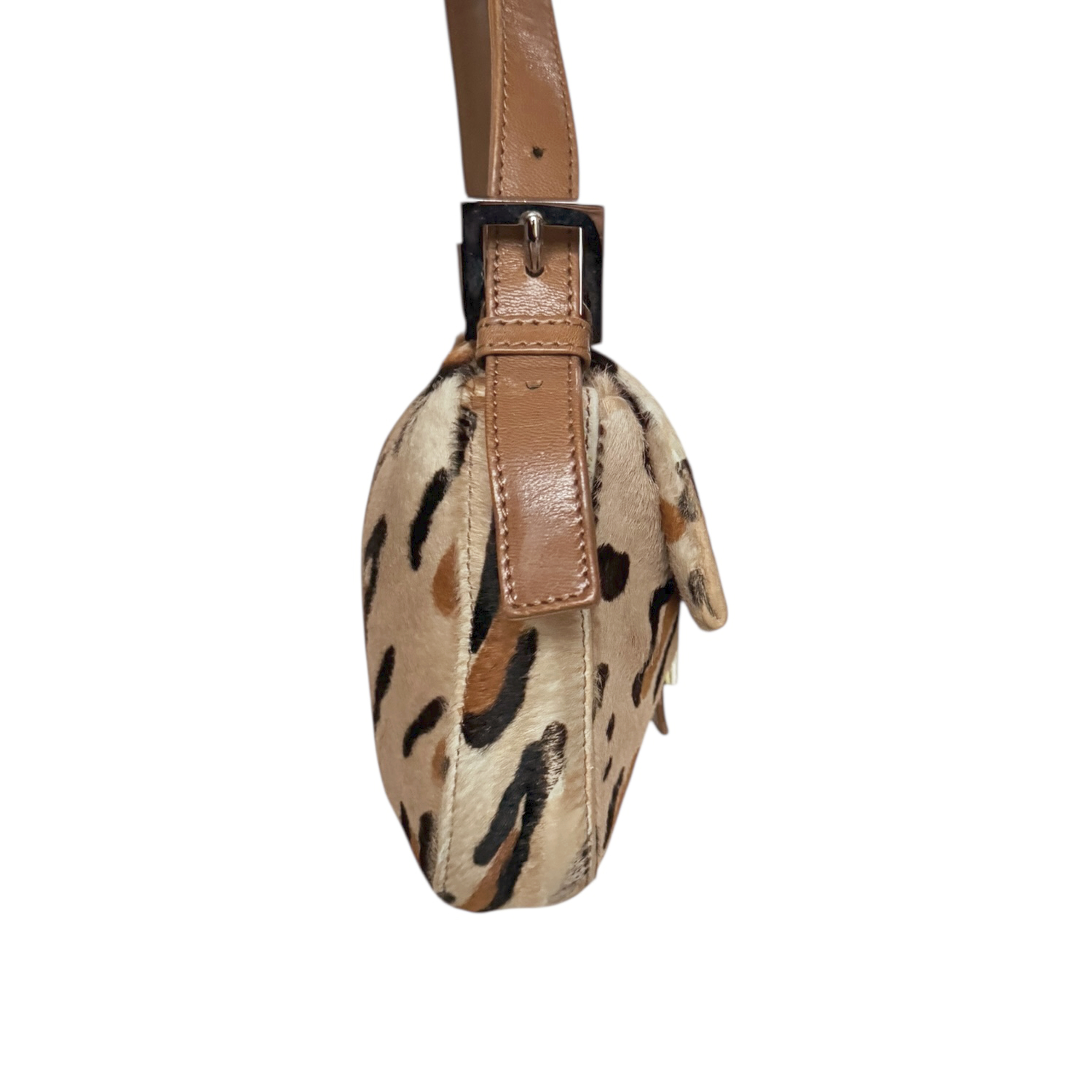 Fendi Leopard Print Calfskin Shoulder Baguette Bag in Brown / Tan - Image 3