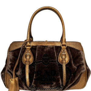 Vintage Prada Logo Velvet Exotic Logo Bag in Brown / Gold | NITRYL