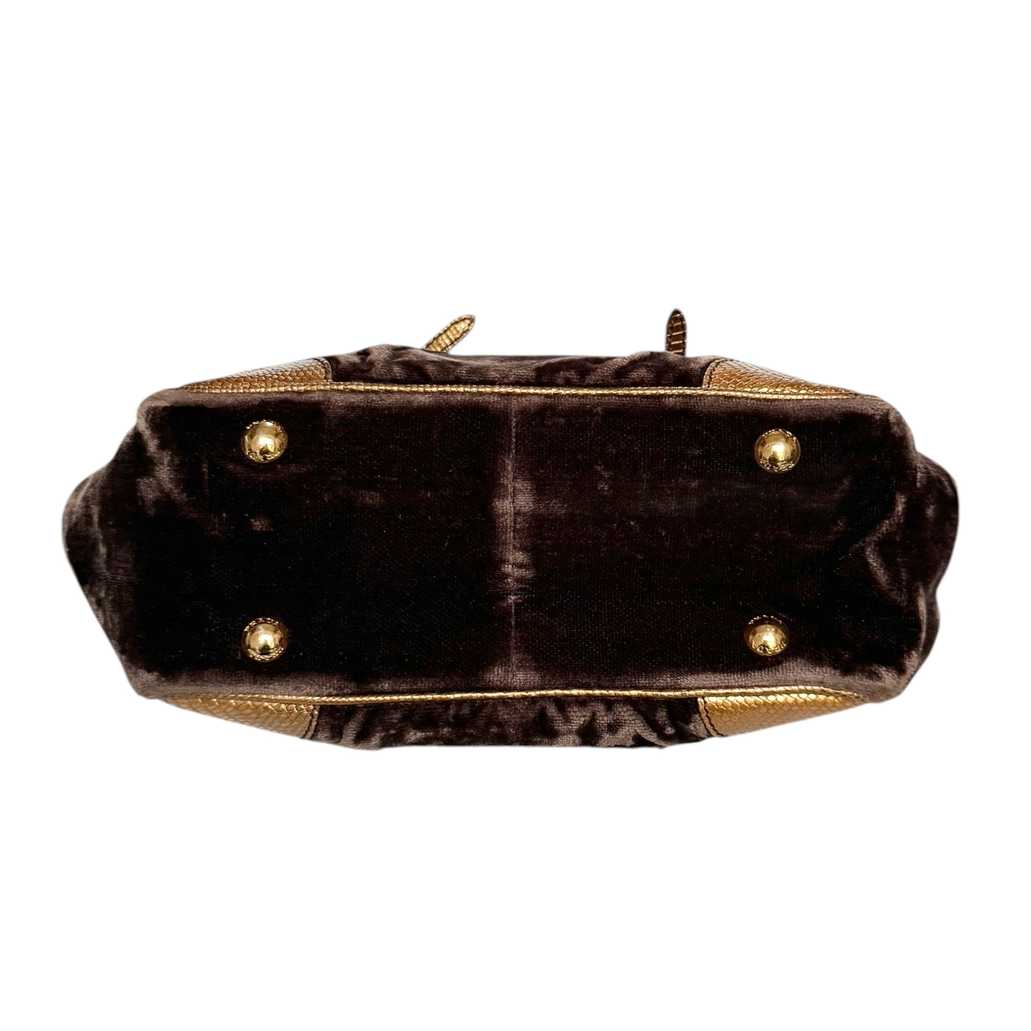 Prada Logo Velvet Exotic Bag in Brown / Gold - Image 5