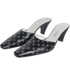 Vintage Chanel Monogram Logo Mule Heels in Black / White UK 4 | NITRYL