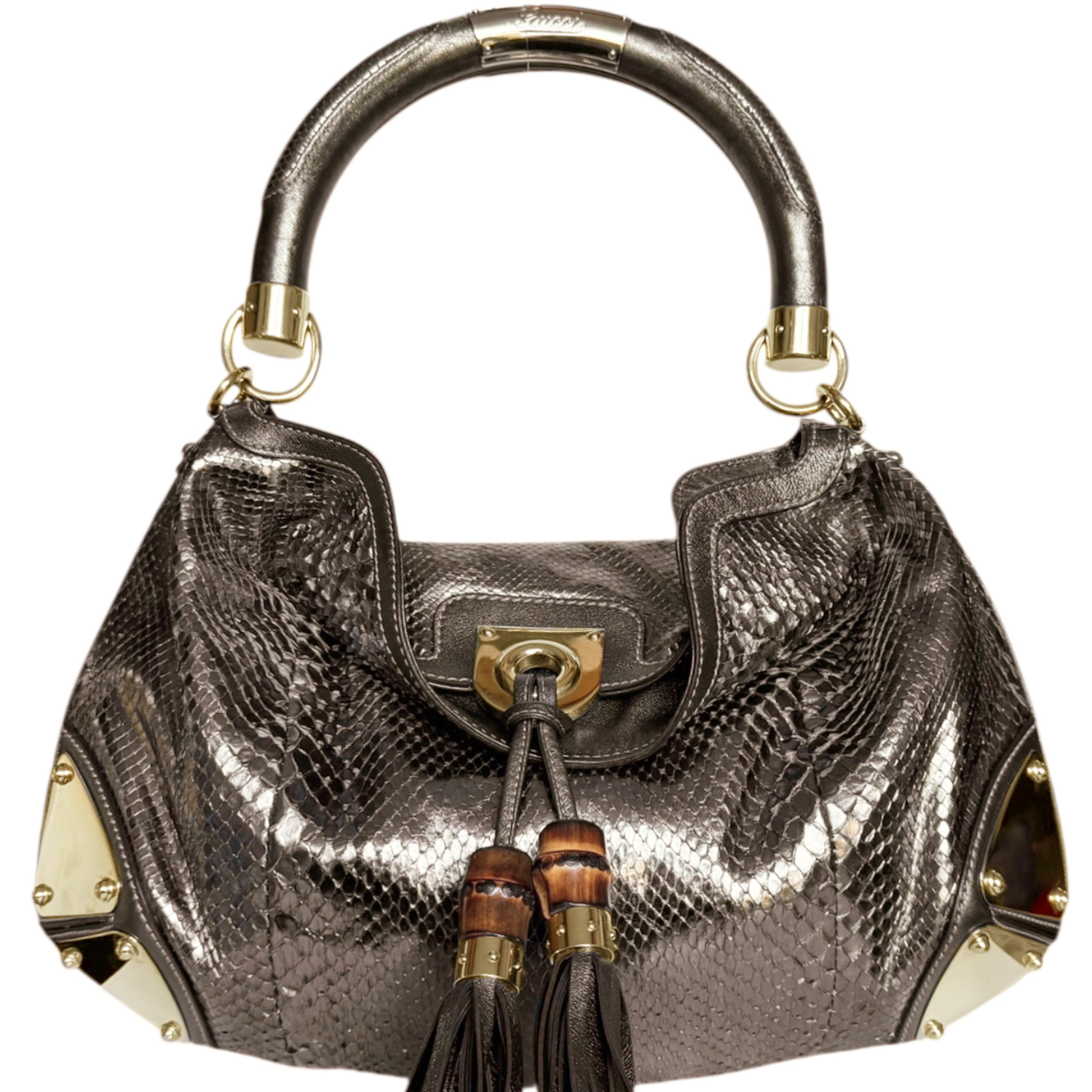 Vintage Gucci Python Indy 2 Way Shoulder Bag in Metallic Bronze / Gold | NITRYL