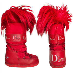 Vintage Dior Logo Fur Snow Moon Boots in Red UK 2-4 | NITRYL