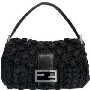 Vintage Fendi Knit Wool Shoulder Baguette Bag in Black / Silver | NITRYL