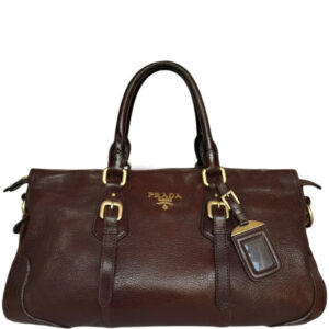 Vintage Prada Leather Buckle Handbag in Brown / Gold | NITRYL