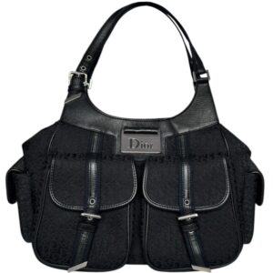 Vintage Dior Monogram Pocket Hobo Columbus Shoulder Bag in Black / Silver | NITRYL