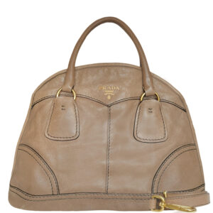 Vintage Prada Leather 2 Way Large Shoulder Bag in Light Brown / Gold | NITRYL