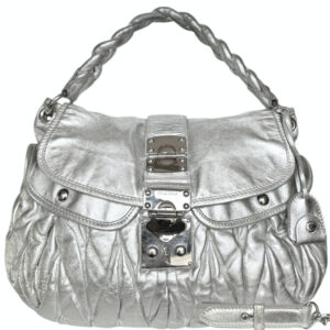 Miu Miu Matelasse Leather Large Hobo Shoulder Bag in Metallic Silver