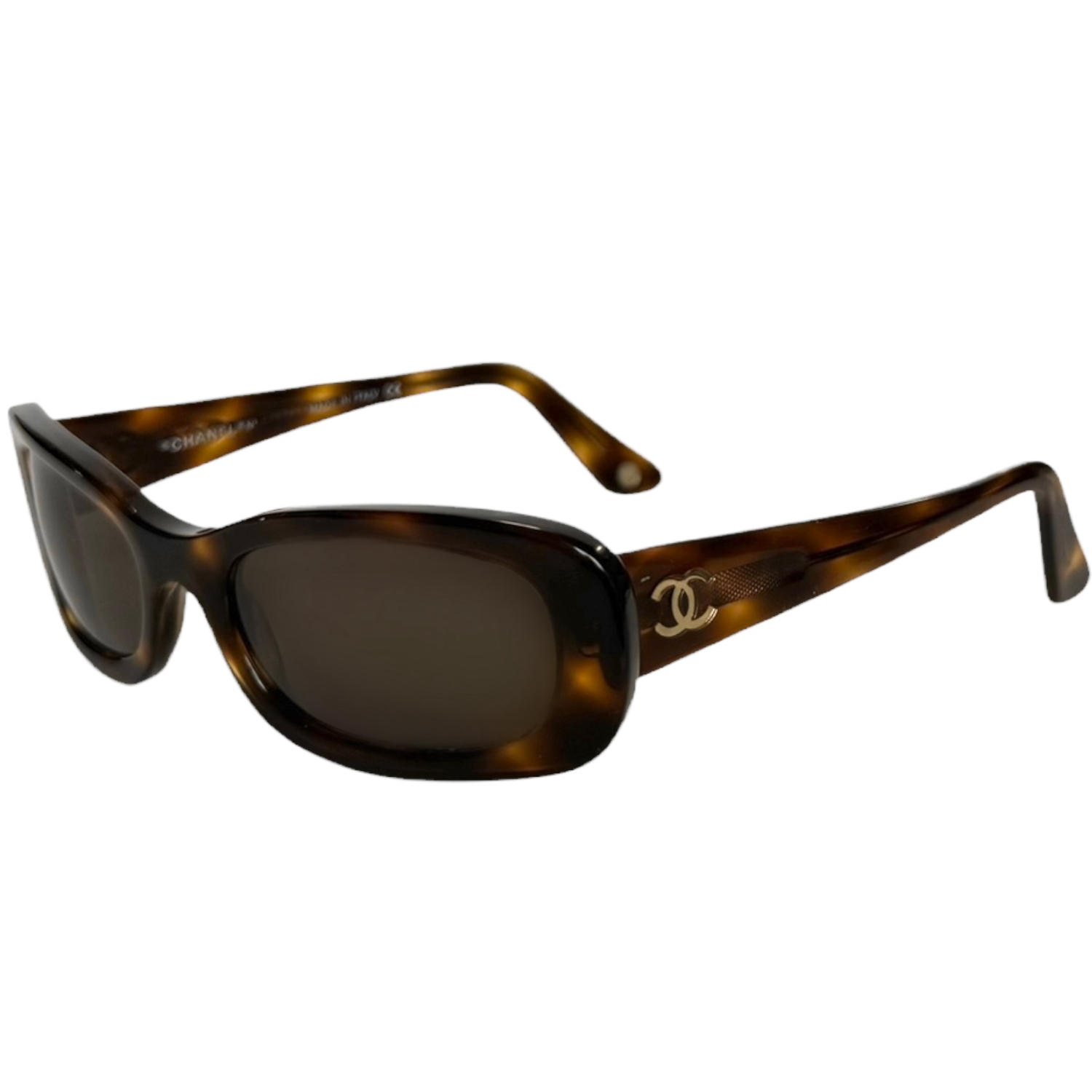 Vintage Chanel Logo Chunky Tortoiseshell Sunglasses in Brown / Gold | NITRYL