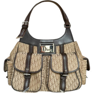 Vintage Dior Monogram Pocket Hobo Shoulder Bag in Beige / Brown / Silver | NITRYL
