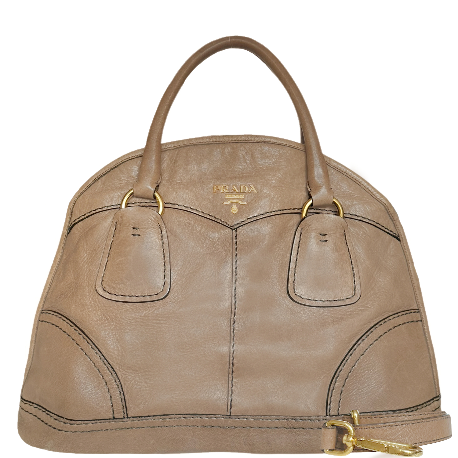 Vintage Prada Leather 2 Way Large Shoulder Bag in Light Brown / Gold | NITRYL