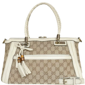 Vintage Gucci Monogram 2 Way Bow Shoulder Bag in Beige / Cream / Gold | NITRYL