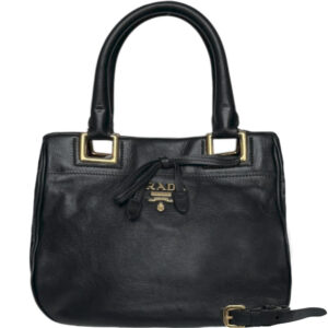 Vintage Prada Bow Logo Leather 2-Way Bag in Black / Gold | NITRYL