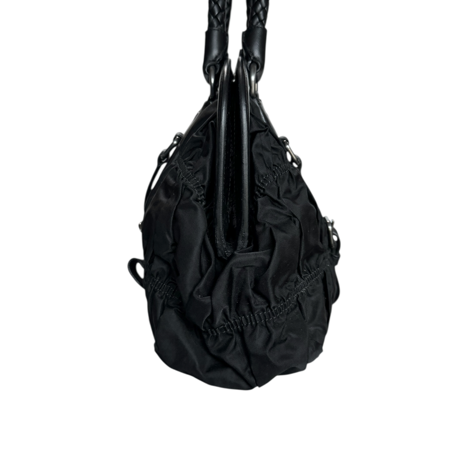 Prada Nylon Ruched Shoulder Bag in Black / Silver - Image 3