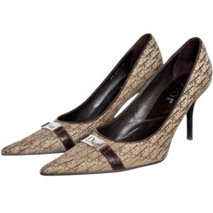 Vintage Dior Monogram Logo Heels in Beige / Brown / Silver UK 6 | NITRYL