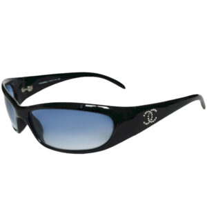 Vintage Chanel Diamante Logo Wraparound Sunglasses in Black / Blue | NITRYL