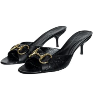 Vintage Gucci Monogram Leather Horsebit Heels in Black / Gold UK 4.5 | NITRYL