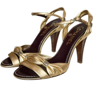 Vintage Chanel Logo Strappy Heels in Gold UK 4 | NITRYL