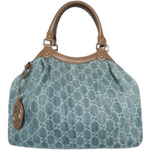 Vintage Gucci Monogram Denim Sukey Hobo Shoulder Bag in Blue / Brown / Gold | NITRYL