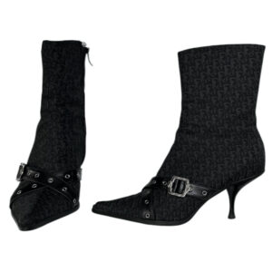 Vintage Dior Monogram Buckle Boots in Black / Silver UK 4 | NITRYL