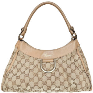 Vintage Gucci Monogram R Ring Hobo Shoulder Bag in Beige / Tan / Gold | NITRYL