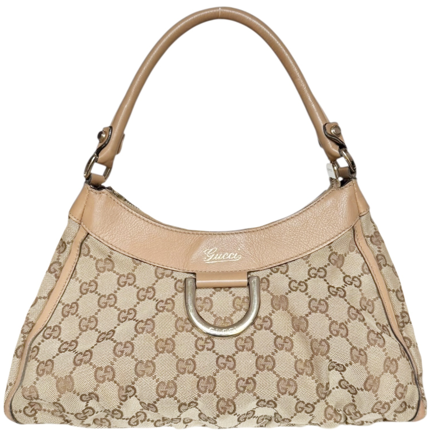 Vintage Gucci Monogram R Ring Hobo Shoulder Bag in Beige / Tan / Gold | NITRYL