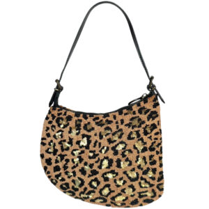 Vintage Fendi Beaded Embellished Leopard Print Oyster Shoulder Bag in Brown / Black / Gold | NITRYL