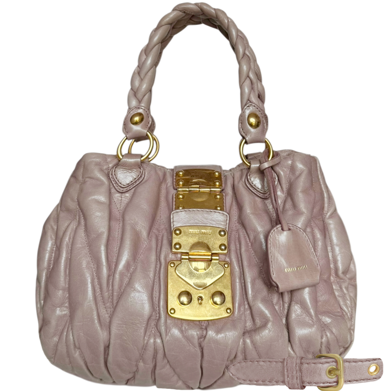 Vintage Miu Miu Matelasse 2 Way Leather Bag in Dusty Pink / Gold | NITRYL