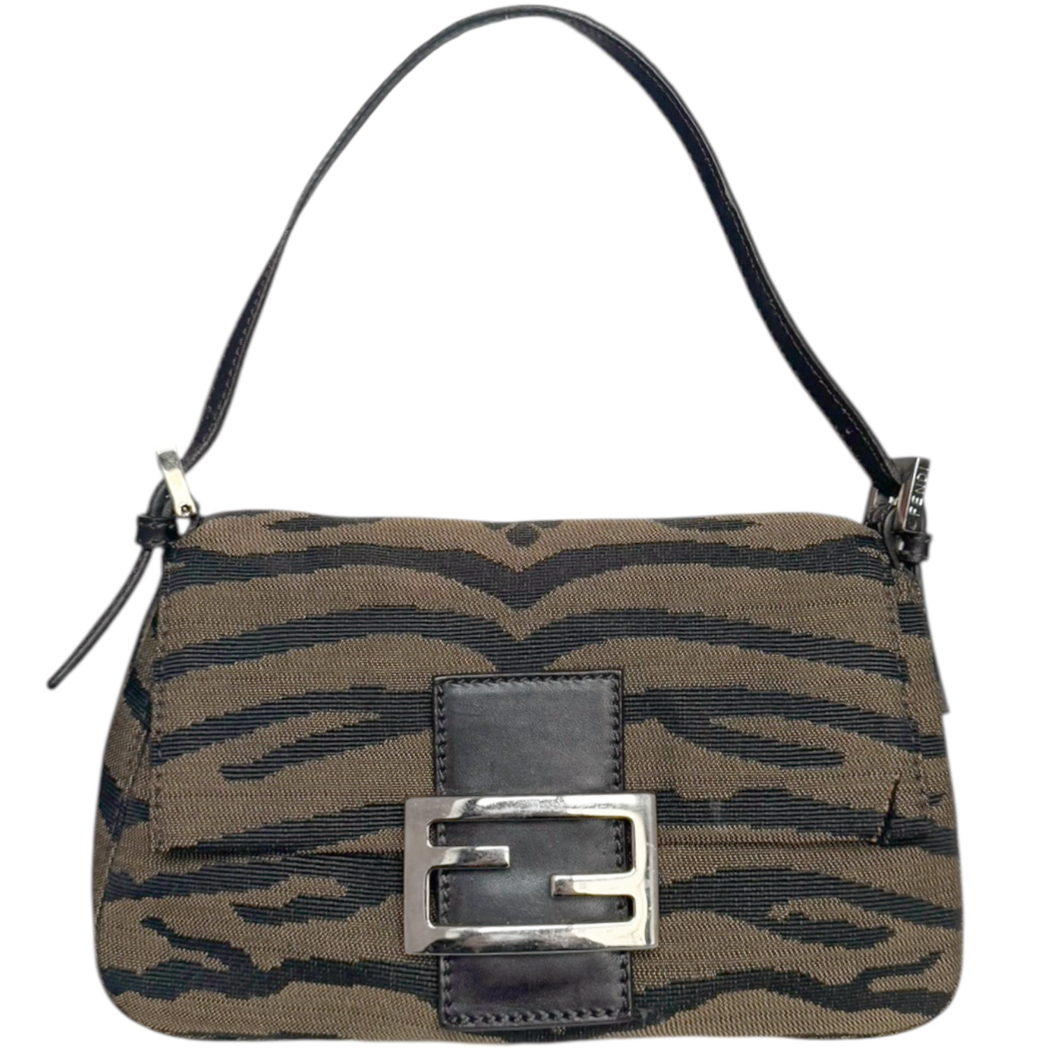 Vintage Fendi Zebra Print Canvas Mini Mamma Shoulder Baguette Bag in Brown / Silver | NITRYL