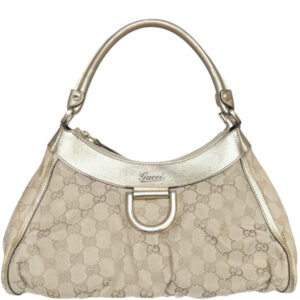 Vintage Gucci Monogram D Ring Hobo Shoulder Bag in Beige / Gold | NITRYL